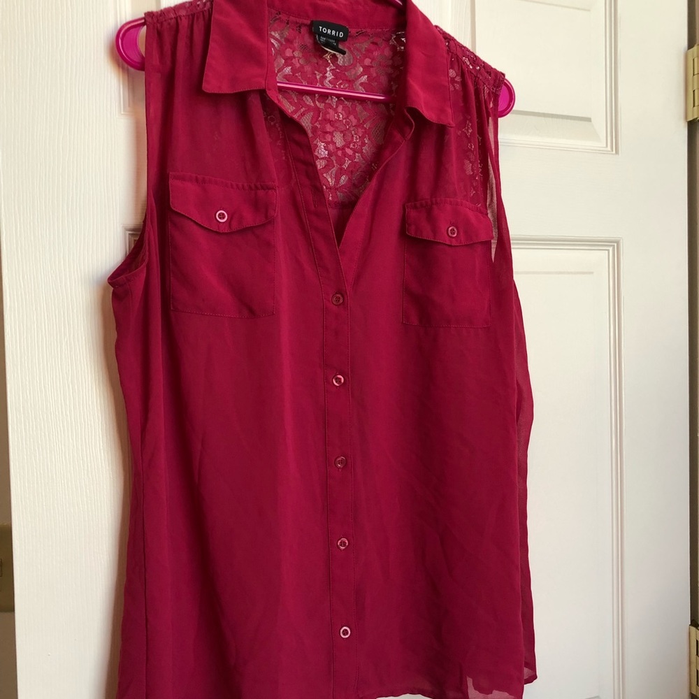 Torrid Pink Chiffon Lace Tank